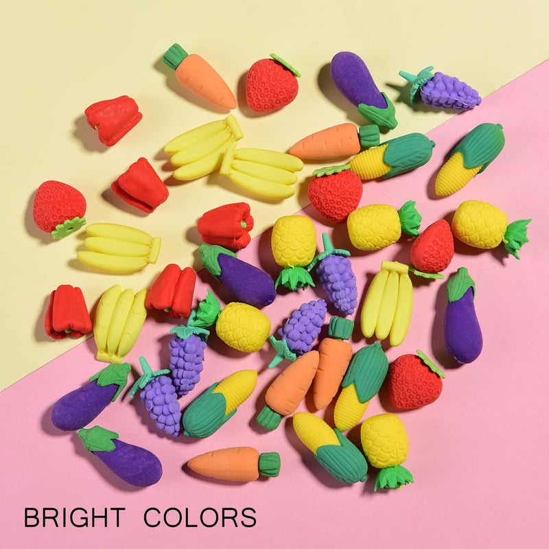 MGTECH 40 Pcs 3D Food Earsers, Cute Mini Fruit Vegetable Puzzle Erasers, Bulk Cool Fun Take Apart Erasers for Kids Boys Girls - Image 3